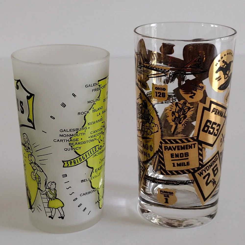 Chicago Road Trip Highball Glass and Hazel Atlas Illinois Frosted Glass